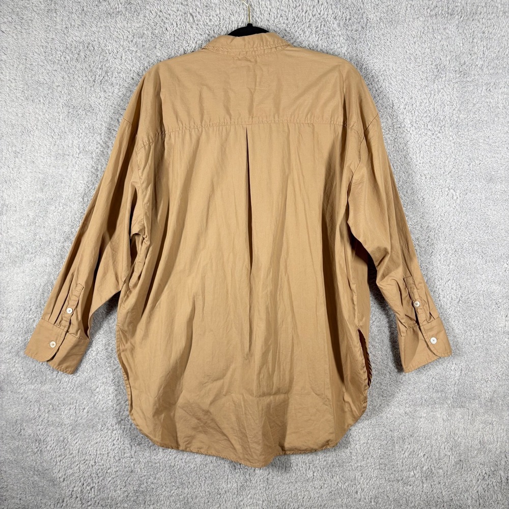 Maeve Anthropologie Bennet Buttondown Shirt Size L Tan Cotton Oversized Long Slv - Picture 8 of 8